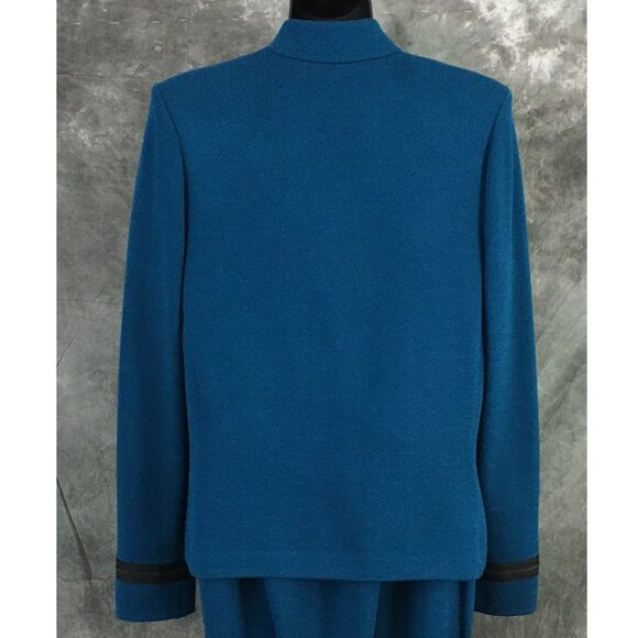 BEAUTIFUL St John collection knit turquoise black jacket skirt suit size 8 10 - Picture 8 of 10